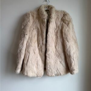 Vintage 100% Genuine Rabbit Fur Cream & White Coat for Women
